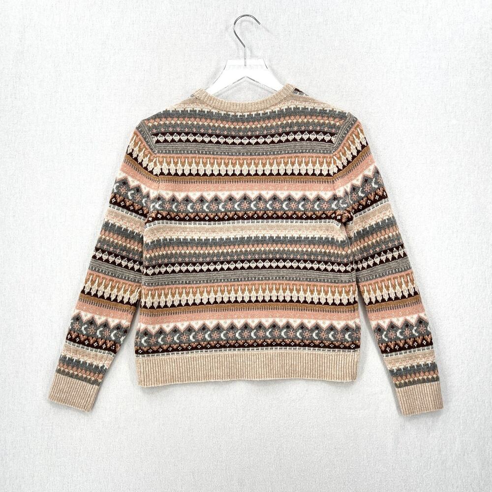 J CREW Fair Isle Cropped Crewneck Sweater Womens XS Cream Gray Brown Wool Blend - Picture 4 of 14